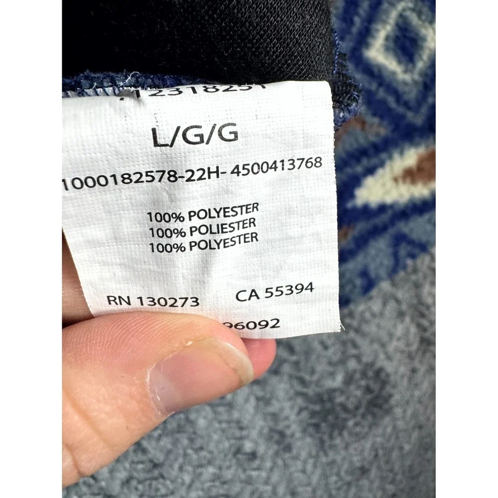 Wrangler Sherpa Jacket Mens Large Blue Aztec Print Long Sleeve 1/4 Zip Mock Neck